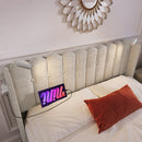 Linen Upholstered Lift-Up Storage Bed Frame with LED Reading Light & Dual USB Ports – Designer Headboard Double Bed 140x200cm (No Mattress)