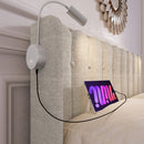 Linen Upholstered Lift-Up Storage Bed Frame with LED Reading Light & Dual USB Ports – Designer Headboard Double Bed 140x200cm (No Mattress)