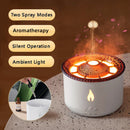 Aromatherapy diffuser with features listed and a close-up of essential oil being added.