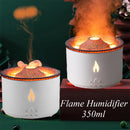 Two flame humidifiers on a dark background with text indicating capacity.