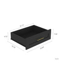 Black drawer with dimensions labeled in inches on a white background