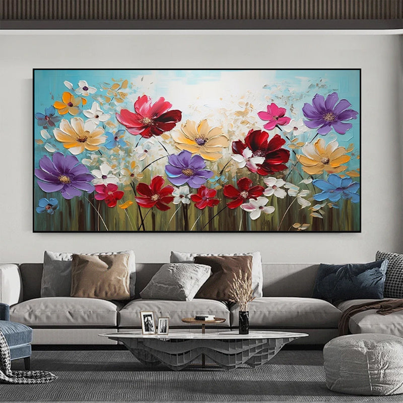 Handmade Floral Oil Painting on Canvas – Modern Horizontal Wall Art, 100% Hand-Painted