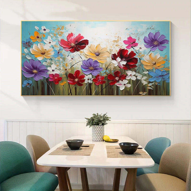 Handmade Floral Oil Painting on Canvas – Modern Horizontal Wall Art, 100% Hand-Painted