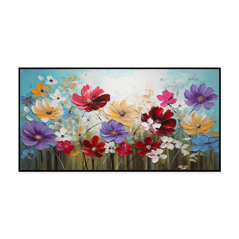 Handmade Floral Oil Painting on Canvas – Modern Horizontal Wall Art, 100% Hand-Painted