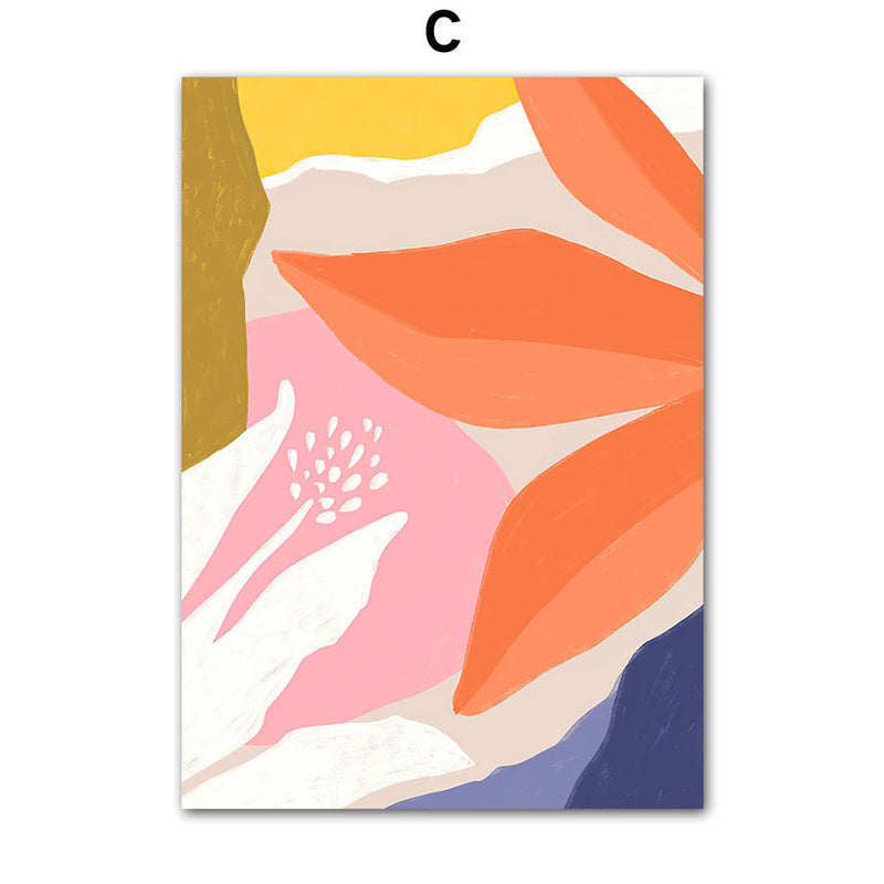 Home decor, room decor, wall decor, Abstract art print with colourful leaves on a white background