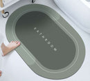Mat, comforters, Green bathmat with 'Bathroom' text on a bathtub