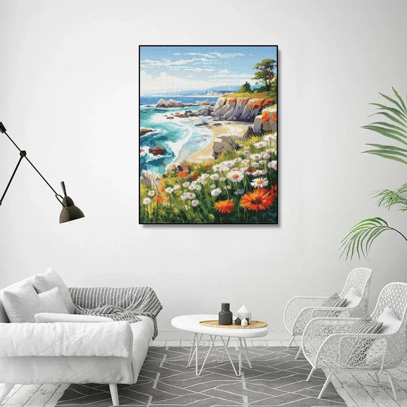 Wall decor, room decor, home decor, Living room with a coastal landscape painting on the wall