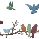 Home decor, room decor, wall decor, Colourful bird cutouts on a branch against a white background
