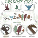 Home decor, room decor, wall decor, Product size chart with various bird and branch designs and their dimensions.