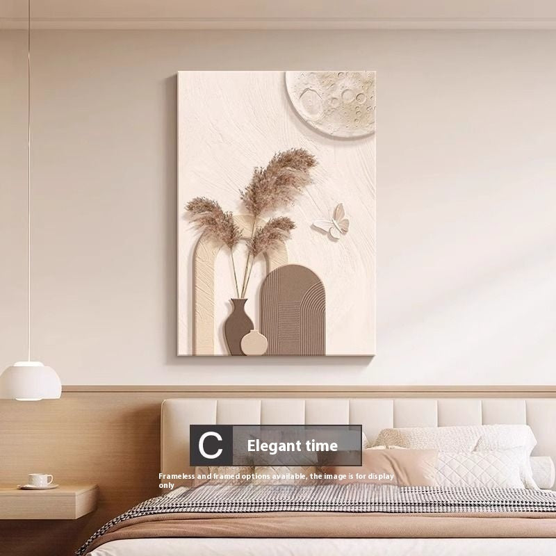 Home decor, room decor, wall decor, Decorative wall art with plants and a vase in a bedroom setting.