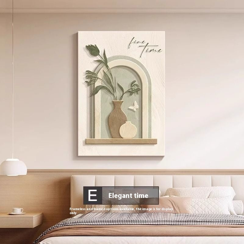 Home decor, room decor, wall decor, Decorative wall art with plants and text above a bed in a bedroom setting.