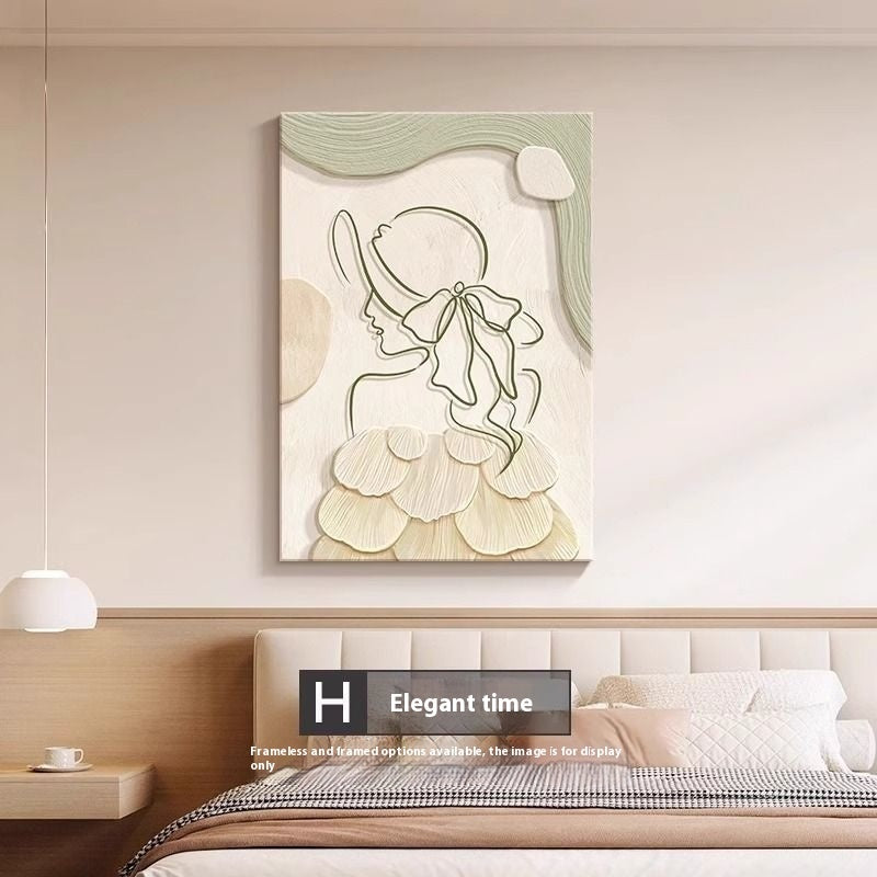Home decor, room decor, wall decor, Decorative wall art above a bed in a bedroom setting with 'Elegant time' branding.