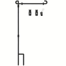 Garden pots, outdoor decor, garden ornaments, Black metal stand with adjustable arm and three attachments on a white background