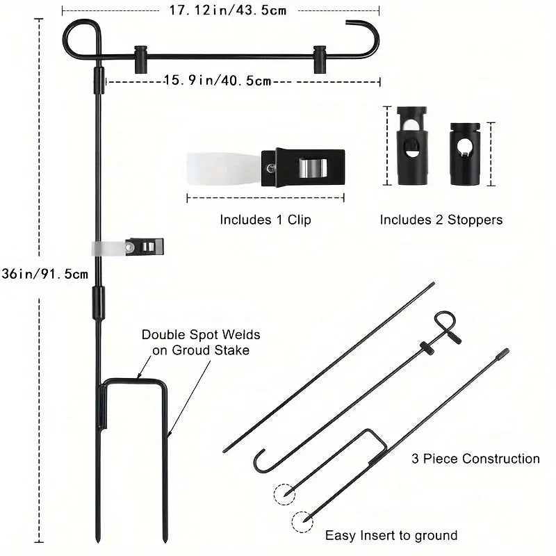 Garden pots, outdoor decor, garden ornaments, Garden anchor system with measurements and components on a white background