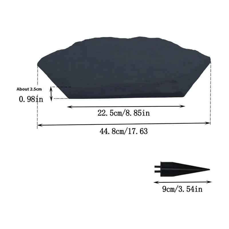 Garden pots, outdoor decor, garden ornaments, Measurement chart of a black object with dimensions labeled
