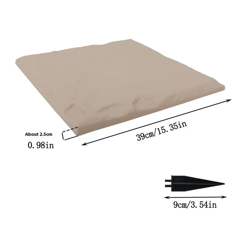 Garden pots, outdoor decor, garden ornaments, Beige square cushion with dimensions labeled on a white background