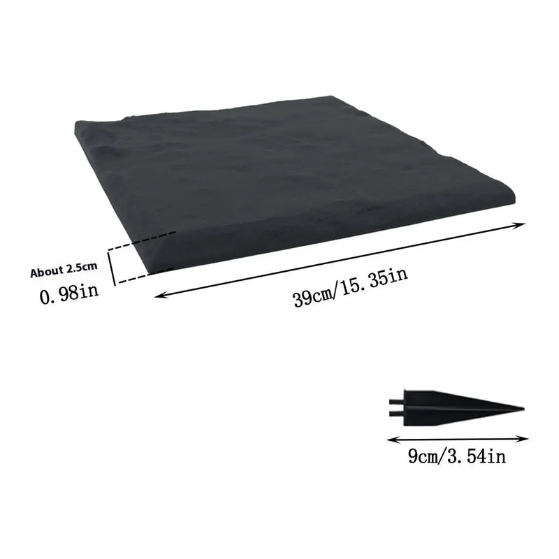 Garden pots, outdoor decor, garden ornaments, Black square mat with measurements on a white background
