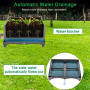 Garden pots, outdoor decor, garden ornaments, Automatic water drainage system for a garden planter with text highlighting features.