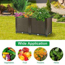 Garden pots, outdoor decor, garden ornaments, Wicker planter box with plants on grass, labeled 'Wide Application' with icons for vegetables, fruit, flowers, and herbs.