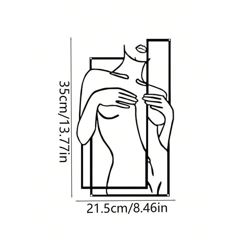 Home decor, room decor, wall decor, Illustration of a woman holding a flower with dimensions labelled