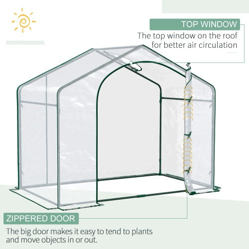 Garden pots, outdoor decor, garden ornaments, Portable greenhouse with top window and zipped door on a white background