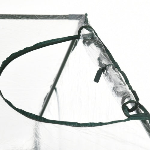 Garden pots, outdoor decor, garden ornaments, Clear plastic cover with green straps on a white background