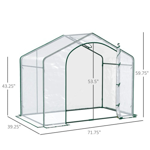 Garden pots, outdoor decor, garden ornaments, Greenhouse with dimensions labeled on a white background