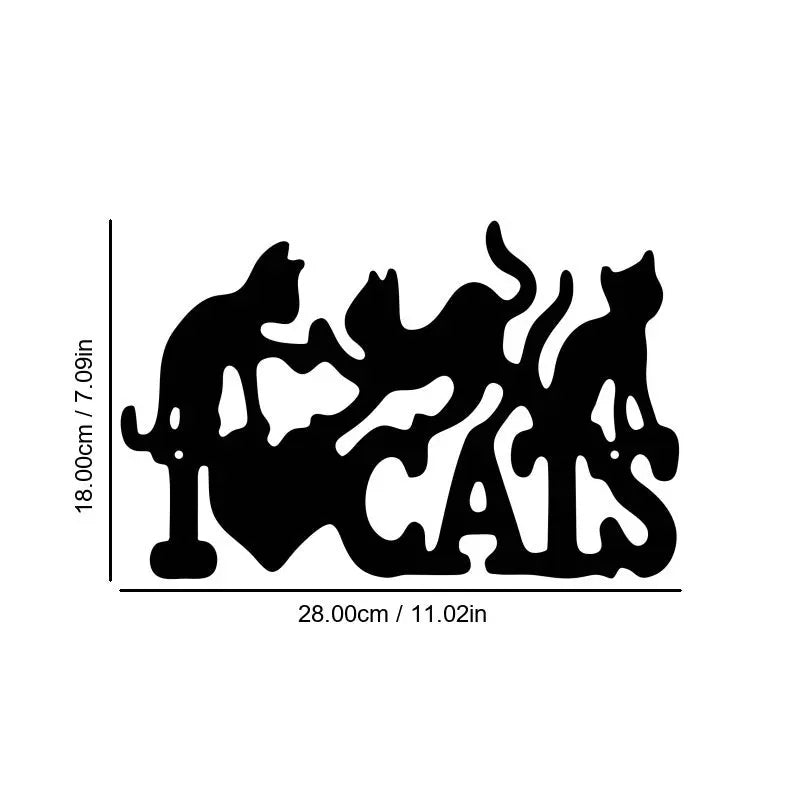 Home decor, wall decor, room decor, Black silhouette of three cats with 'LOVE CATS' text on a white background