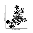 Home decor, wall decor, room decor, Black bee and flower design with measurements on a white background