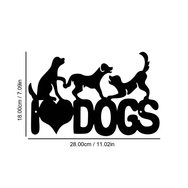 Home decor, wall decor, room decor, Decorative metal wall art with dogs and 'I love dogs' text on a white background