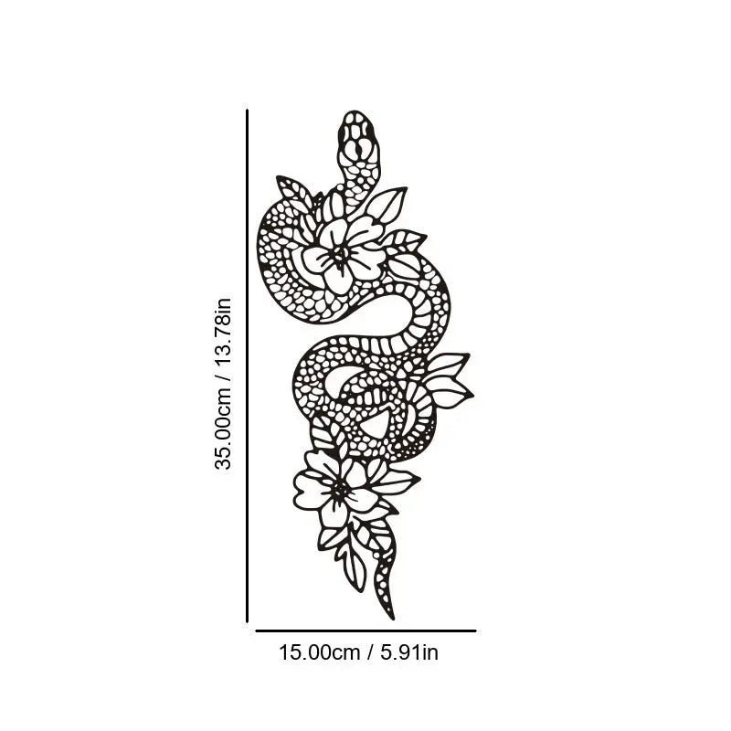 Home decor, wall decor, room decor, Decorative snake with floral patterns and measurements on a white background