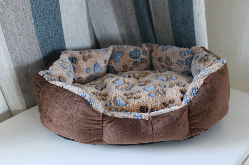 Mat, bed sheets, comforters, Brown pet bed with floral pattern on a striped chair