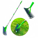 Garden pots, outdoor decor, garden ornaments, Garden rake with green handles and metal teeth on a white background