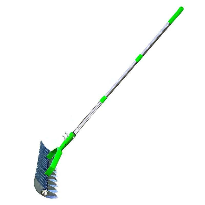 Garden pots, outdoor decor, garden ornaments, Garden tool with green handle and blue head on a white background