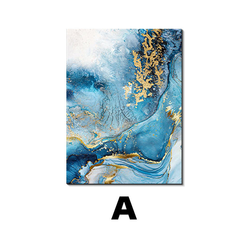 Home decor, room decor, wall decor, Abstract art piece with blue and gold colours on a white background 