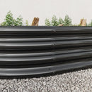 Garden pots, outdoor decor, garden ornaments, Black metal pipe on a gravel surface with trees in the background