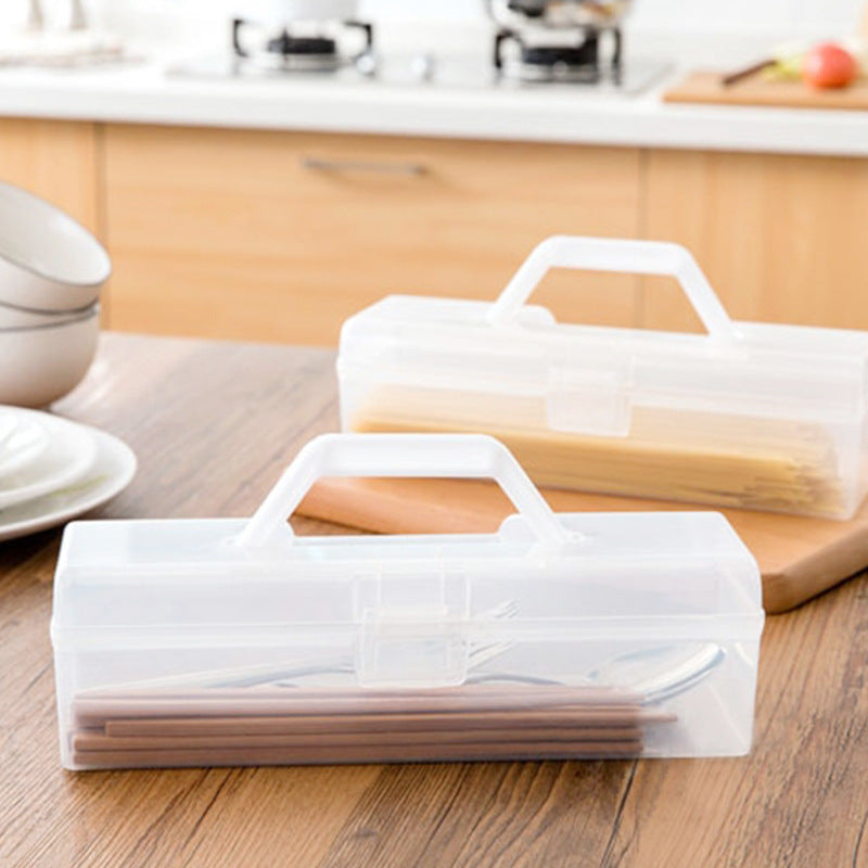 Household supplies, household cleaning products, cleaning products Clear plastic containers holding chopsticks on a kitchen counter.