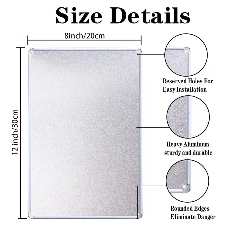 Home decor, room decor, wall decor, rectangular metal panel with size details and features on a white background