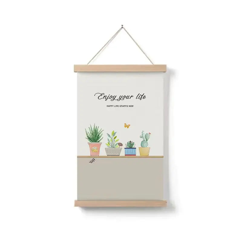 Home decor, wall decor, room decor, Wall poster with plants and 'Enjoy your life' text on a white background