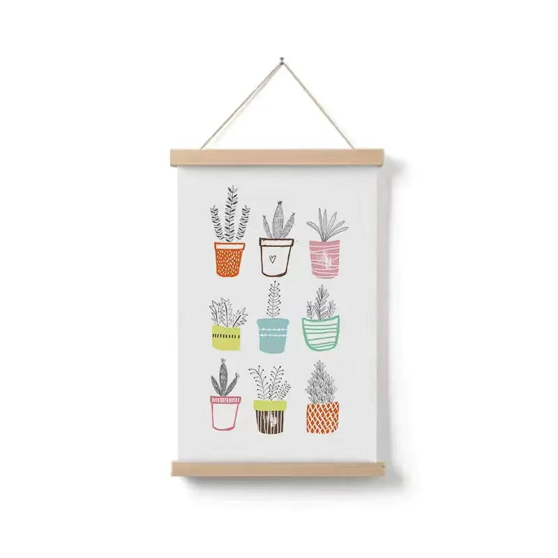 Home decor, wall decor, room decor, Framed artwork with illustrations of potted plants on a white background