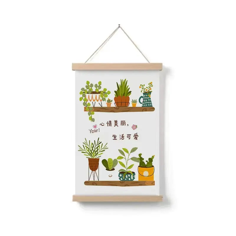 Home decor, wall decor, room decor, Hanging poster with illustrations of potted plants on a white background