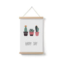 Home decor, wall decor, room decor, Poster with cactus illustrations and 'Happy Day' text on a white background