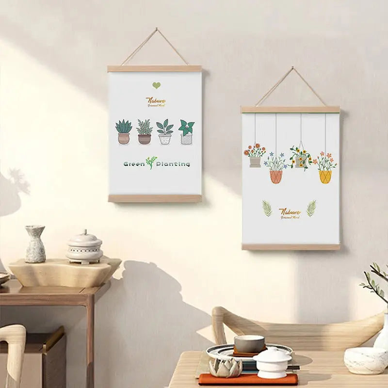 Home decor, wall decor, room decor, two wall art prints with plant illustrations hanging on a wall.