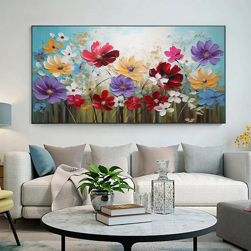 Handmade Floral Oil Painting on Canvas – Modern Horizontal Wall Art, 100% Hand-Painted
