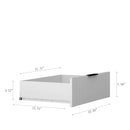 White storage unit with dimensions labeled on a white background